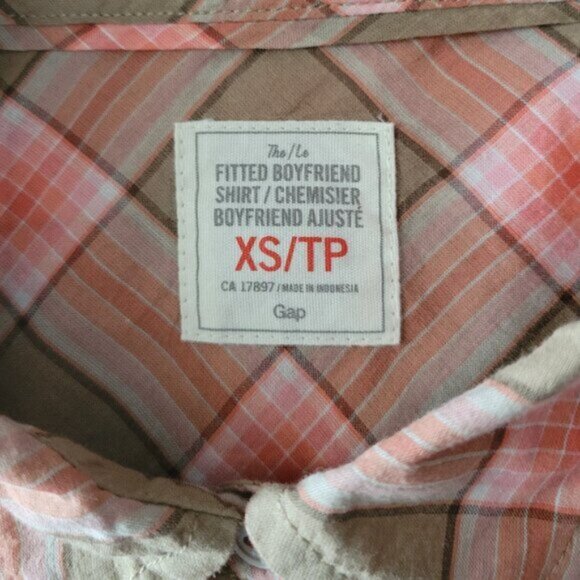 GAP Plaid Button Down Shirt Pink Tan Women's Size XS - Picture 3 of 10